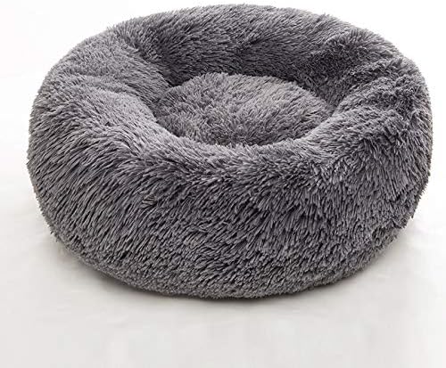 BODISEINT Faux Fur Dog Bed Cat Bed,Shag Round Anti-Anxiety Pet Calming Bed Doughnut Cuddler for Medium Large Puppy Dog Cat Kennel Cushion Self Warming Bed (28'' D x 8'' H, Dark Grey)