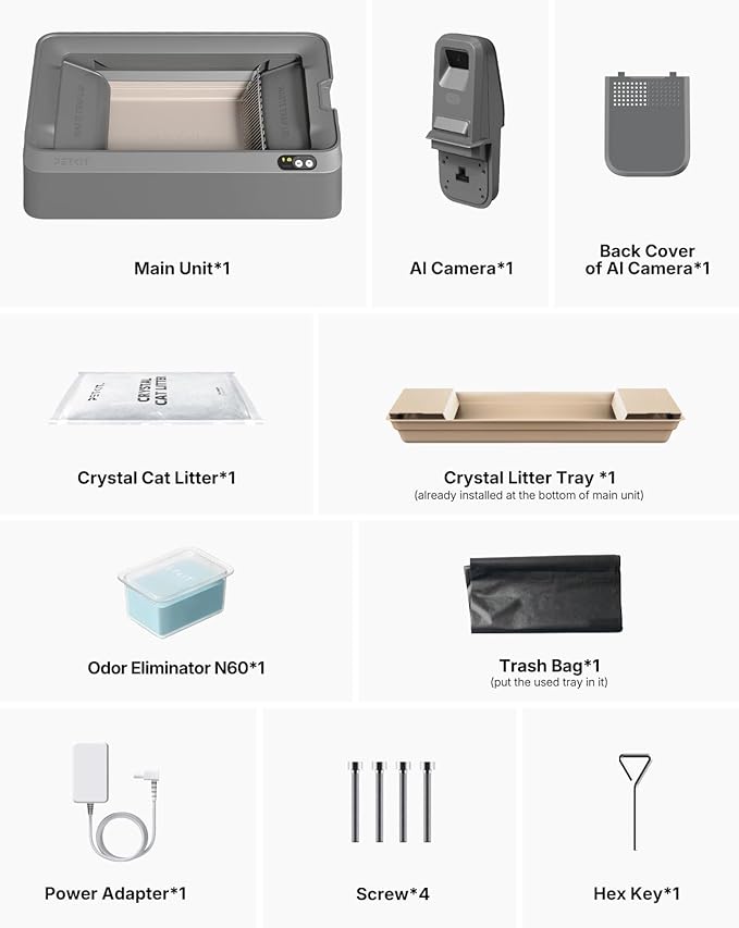 PETKIT Open-Top & AI Camera Self Cleaning Cat Litter Box, Urinary Health Monitor Automatic Cat Litter Box, Smart Robot with 2-Way Raking/5G WiFi/Safety Sensors/Odor Control for Multiple Cats (Grey)