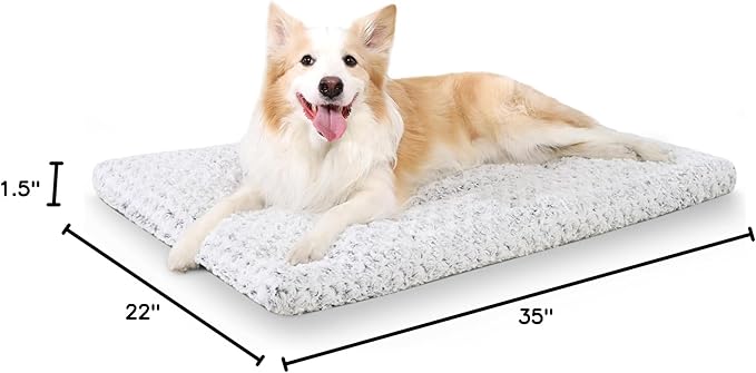 Washable Crate Pad for Medium Large Dogs - Soft Kennel Mat for Dog Cage, Anti-Slip Comfy Pet Bed, 35" x 22", Gray