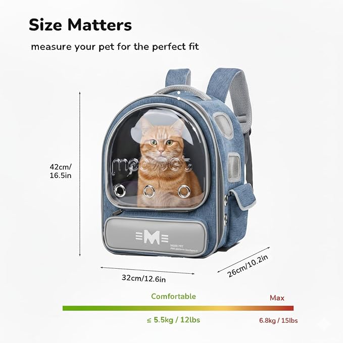 Cat Bubble Backpack Carrier, Clear Pet Bag for Cats and Small Dogs up to 20 Lbs, Great for Outdoor Hiking Camping (Blue Grey)