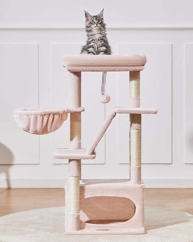 Taoqimiao Cat Tree,38.5-Inch Cat Tower for Indoor Cats,Suitable for Kittens with Luxurious cat condo with Adjustable Baskets and Luxurious Perch MS029SP Jelly Pink
