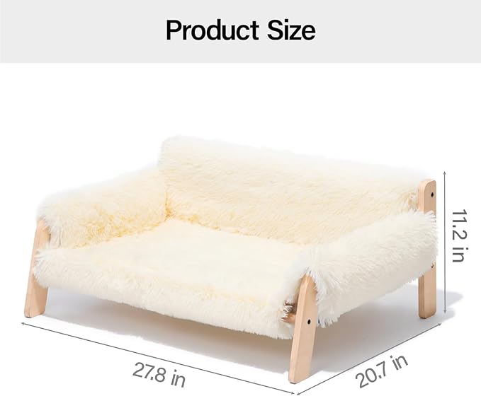 MEWOOFUN Cat Couch Bed, Pet Sofa for Indoor Cats Wooden Indoor Elevated Cat Beds with Removable Mattress Cover Suitable for Kitty, Puppy or Small Animal (Beige, Large)