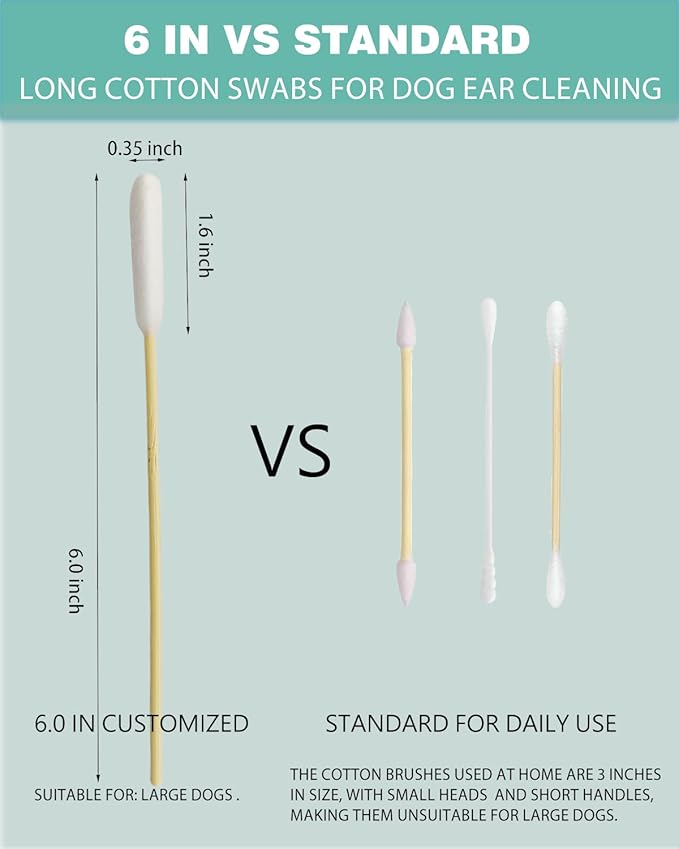 Dog Ear Swabs, 800 Count – 6-Inch Bamboo Cotton Swabs with Large Absorbent Tips for Pet Ear Cleaning, Wax Removal & Grooming,Resealable Pouch