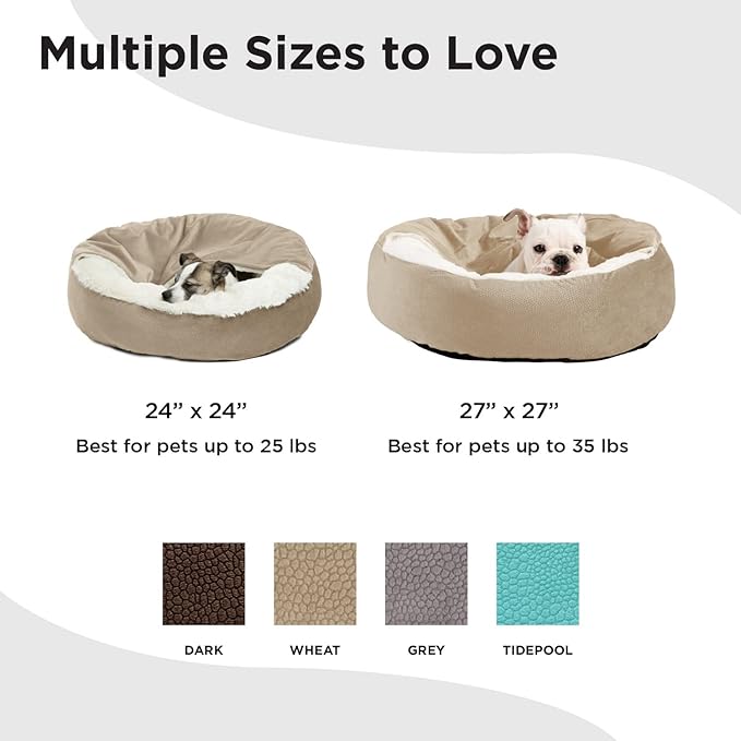 Best Friends by Sheri Cozy Cuddler Ilan Covered Cat and Dog Bed with Attached Blanket, Wheat, 24"x24"