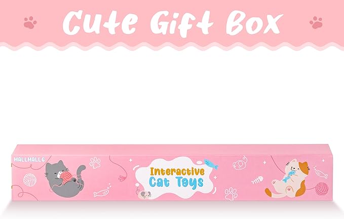 MALLMALL6 10Pcs Cat Toy Set Interactive Cat Toys Pack Including Feather Teaser Wand Cat Springs Mice Crinkle Balls and Pet Bell Balls, Puzzle Toys for Indoor Cats Gift (Pink)