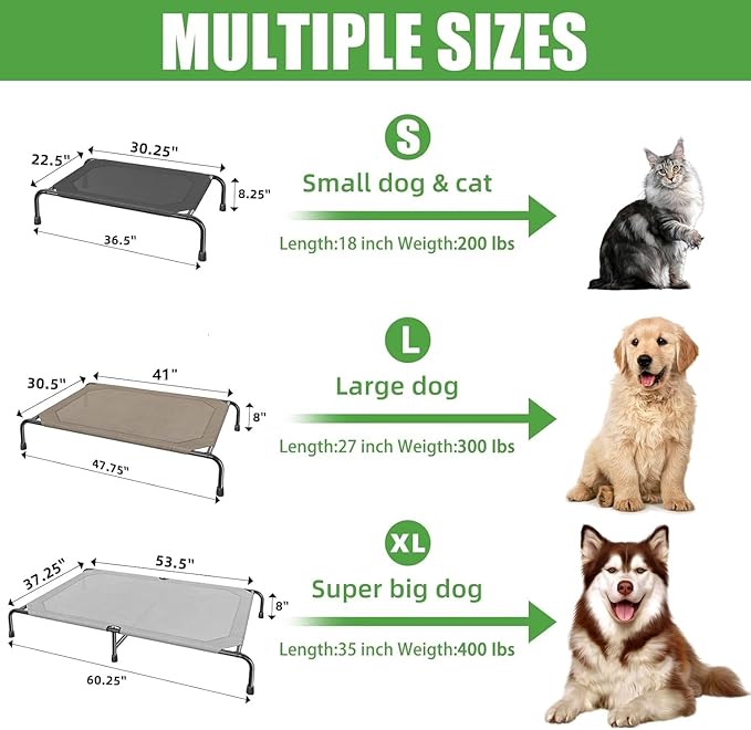 Simple Trending Raised Bed for Extra Large Dog, Waterproof XL Pet Cot, Breathable Big Bed Load 400lb, Grey