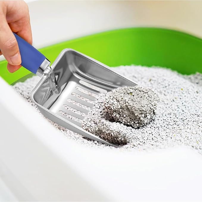 Cat Litter Scoop -Stainless Steel Metal Cat Litter Scoop-Sturdy Mesh Scooper - Mesh Shovel-Easy to Clean - Suitable for Cat Litter Box -Navy Blue