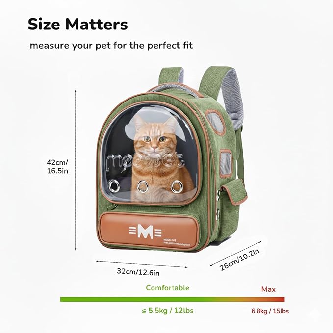 Cat Bubble Backpack Carrier, Clear Pet Bag for Cats and Small Dogs up to 20 Lbs, Great for Outdoor Hiking Camping (Green Orange)