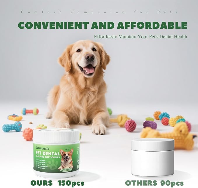 Dog Teeth Cleaning Chews, Dog Dental Chews for Plaque & Tartar Control with Natural Enzymes, Dental Care for Dogs with Probiotic, Fresh Breath for Small Medium Large Dogs