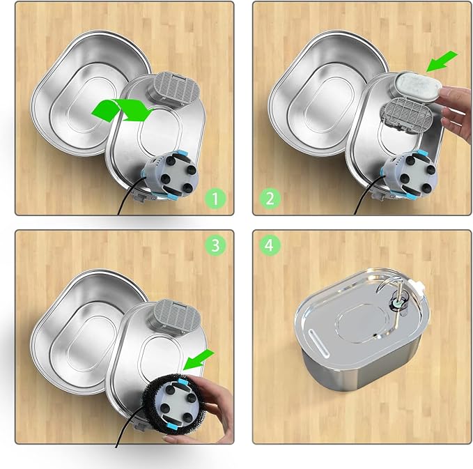 SOOFPET Stainless Steel Cat Water Fountain Filters: 8-Pack (Carbon + Foam) - Replacement for 108oz/3.2L Dog Bowl Dispenser