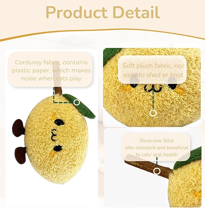 Durable and lnteractive Cat Teething Stick Toys: Chewing Stick, Grinding Teeth Rod, and chewable Cat Doll for Your Pet's Entertainment (Lemon Yellow)