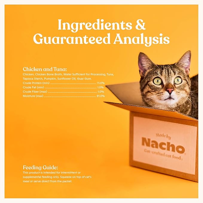 Made by Nacho Lickable Cat Treats Mousse Tubes 12 Count with Bone Broth Chicken and Tuna Recipe (.5 oz) No Grains, Corn, Wheat or Soy