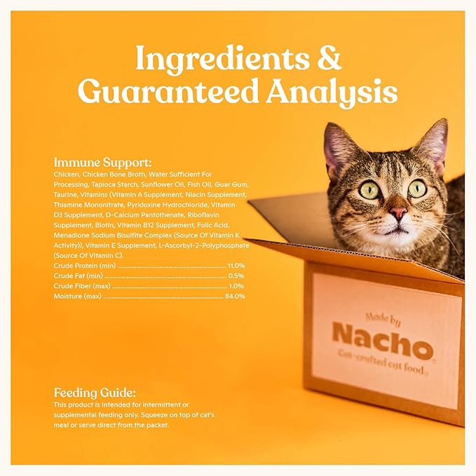 Made by Nacho Functional Mousse Sachets, Lickable Cat Treats, 12 Count with Bone Broth, 0.5 oz, No Grains, Corn, Wheat or Soy