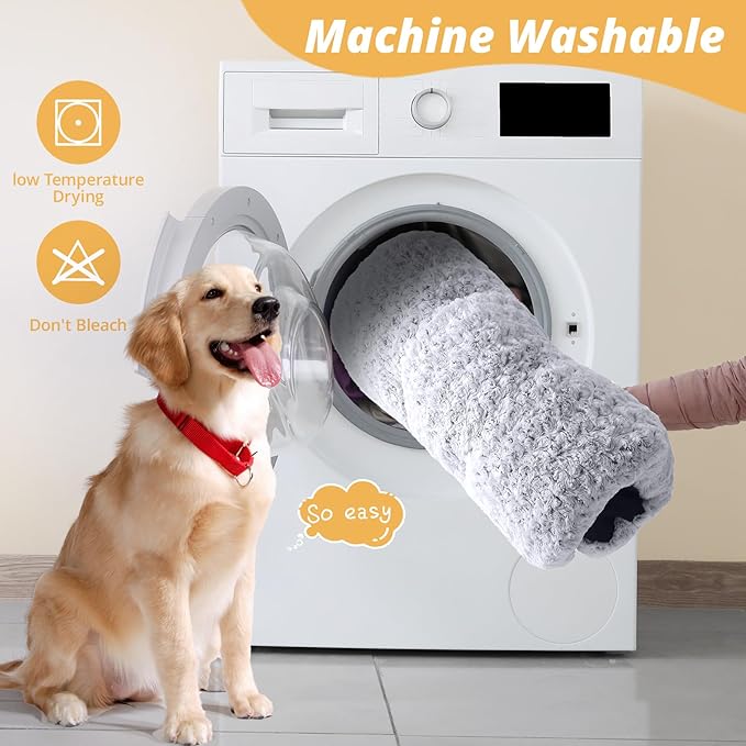 JOLLYVOGUE Washable Dog Bed for Crate, Deluxe Rose Plush Dog Crate Beds for Small Medium Large Size Dogs, Anti-Slip Soft Comfy Pet Kennel Pad, Fits Kennel Cage and Cat Bed Mat, 53" X 36", Gray