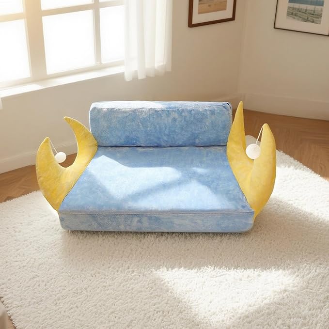 Cat Couch with Soft Pillow, Supportive Dog Couch, Cat Sofa with Removable Cover,Cute Moon Shaped, 24 Inch