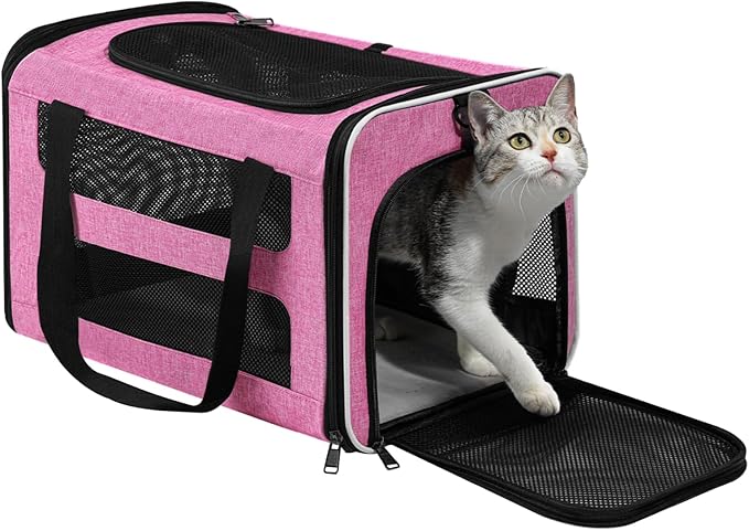 Cat Carrier Soft-Sided 18x11x11 Inch Travel Bag for Medium Cats Over 15lbs, Small Dog Carrier Crate Top Entry Breathable Mesh Puppy 12 Pounds, Pet Rabbit Carrying Cage Kennel Collapsible Pink