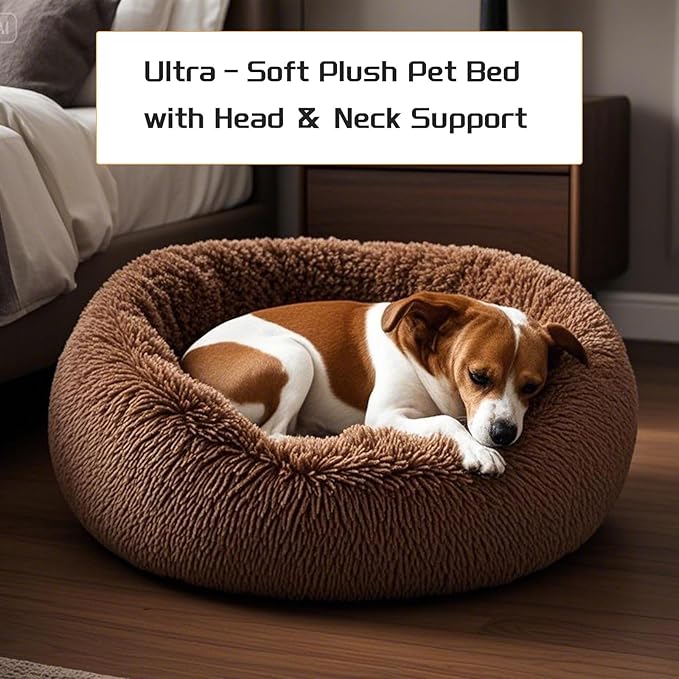 Comfort Donut Dog Bed for Small Dogs, Cat Bed & Pet Bed for Indoor Use, Medium Size with Soft Plush, Round Dog Beds for Large Dogs and Cats