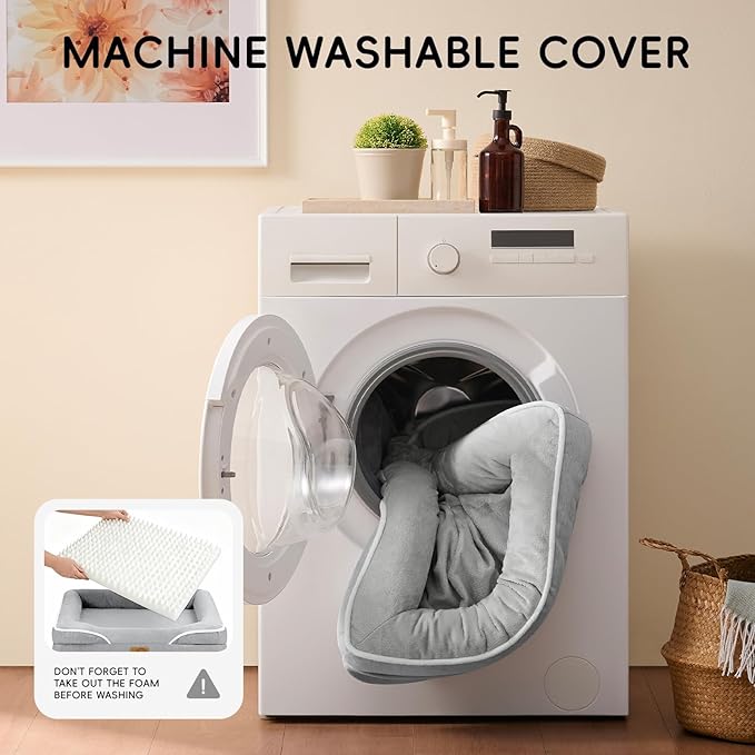 Homemate Dog Beds Large Sized Dog: 36x27 inch Orthopedic Large Dogs Bed XL Outdoor Pet Cat Bed Sofa Supplies with Toy Dogs Crate Pad Couch with Removable Washable Cover & Non-Slip Botton Light Grey