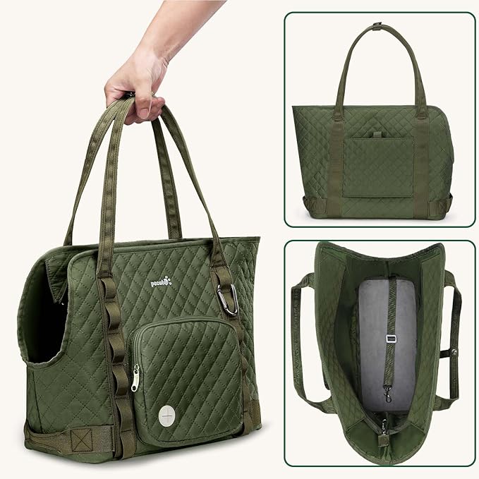 Pecute Dog Purse Carrier, Dog Carrier with Pockets for Small Dogs, Fits Dogs 5.5 lbs to 11 lbs, Cat and Puppies Tote Bag, Outing, Travel, Vet, Green