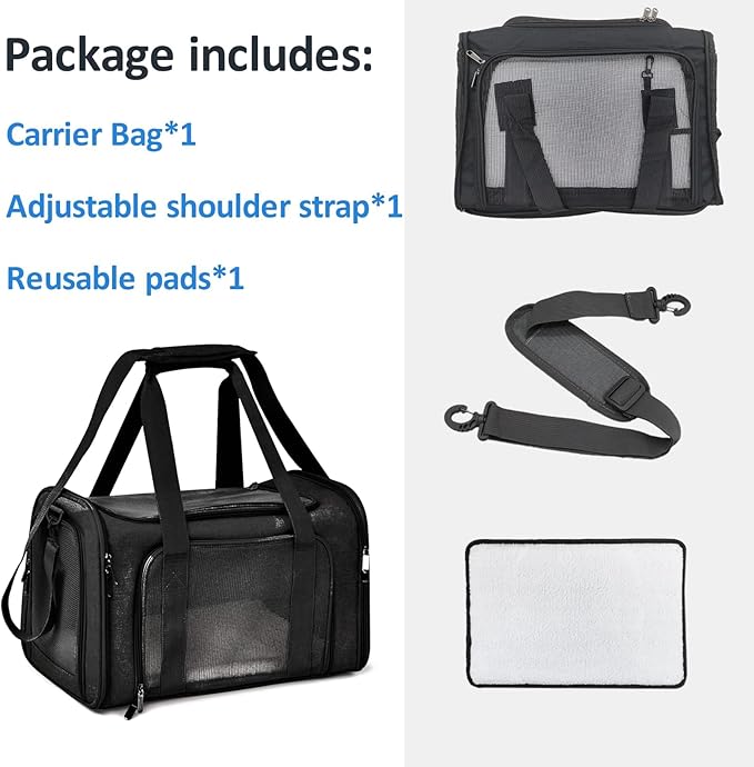 kathson Cat Carrier, Dog Carrier Pet Carriers Airline Approved Portable Collapsible Hand Bag Soft-Sided Dog Travel Carrier Bag for Puppy Kitten Small Dogs Up to 15 Lbs (Black)