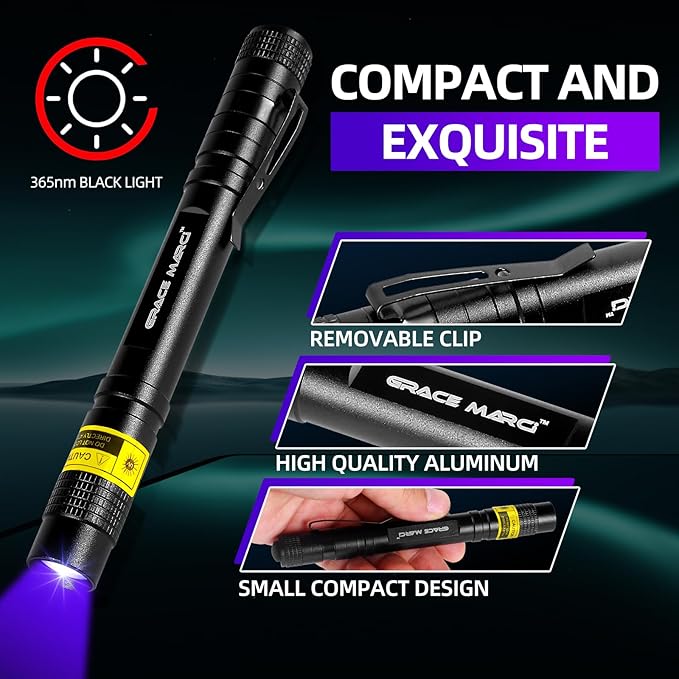 100 LED UV Black Light Flashlight (395nm) with Mini UV Pen Light (365nm) - Dual Wavelength Ultraviolet Light for Pet Urine Detection, Scorpion Hunting, Resin Curing, Counterfeit Money & Leak Detection