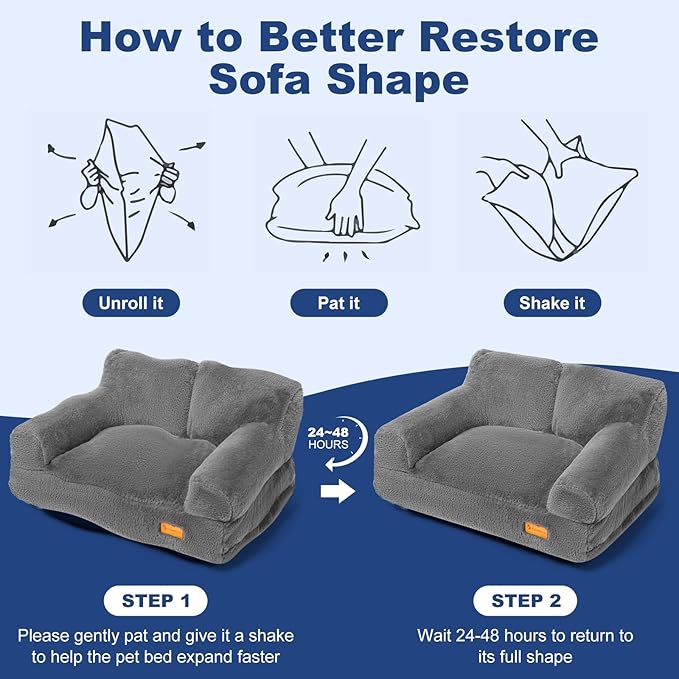 Cat Couch Bed - Cat Bed for Indoor Cats, Calming Pet Sofa Puppy Sleeping Bed with Removable Washable Cover, Cute Dog Couch and Kitty Lounge Chair for 20lbs Cats & Small Dogs(Light Grey)