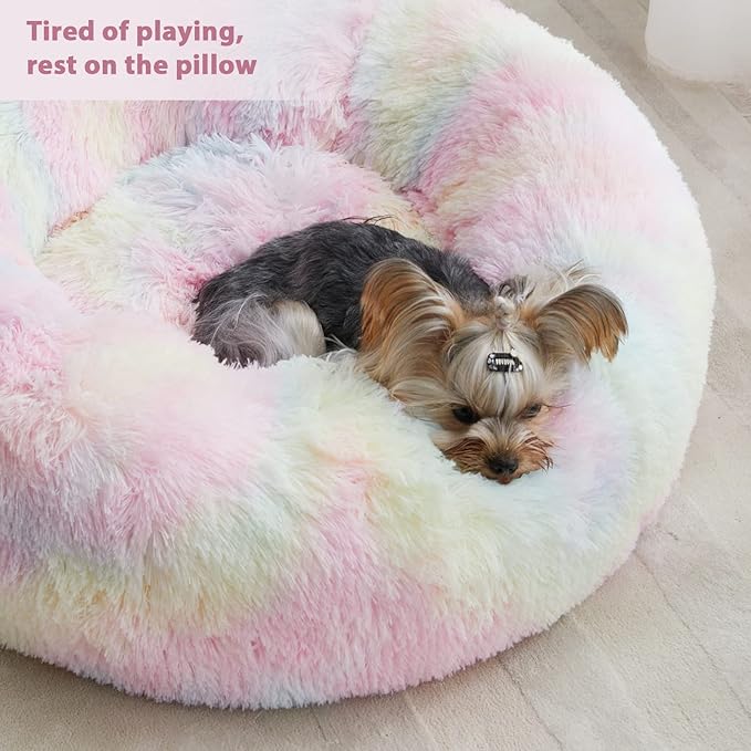 WNPETHOME Calming Dog Bed Cat Bed Donut, Faux Fur Pet Bed Self-Warming Donut Cuddler, Comfortable Round Plush Dog Beds