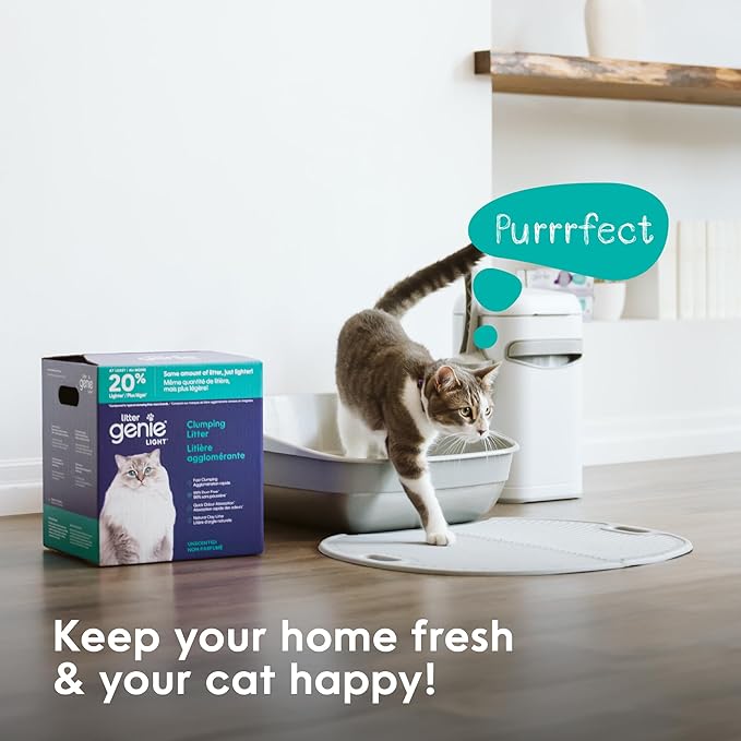 Litter Genie Light Unscented Clumping Cat Litter, 18.5 lbs | Lightweight 20% Lighter Natural Clay | Fast-Clumping, Odor Control, Dust-Free