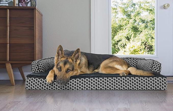 Furhaven Orthopedic Dog Bed for Large Dogs w/ Removable Bolsters & Washable Cover, For Dogs Up to 95 lbs - Plush & Woven Decor Comfy Couch Sofa - Diamond Gray, Jumbo/XL