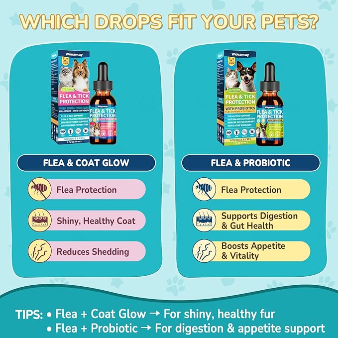 Flea Defense + Skin & Coat Support, Natural Flea and Tick Prevention for Dogs & Cats, Dog & Cat Flea Treatment with Pumpkin Seed & Omega-3/6/9, Flea Drops for All Breeds & Ages, Chicken Flavor