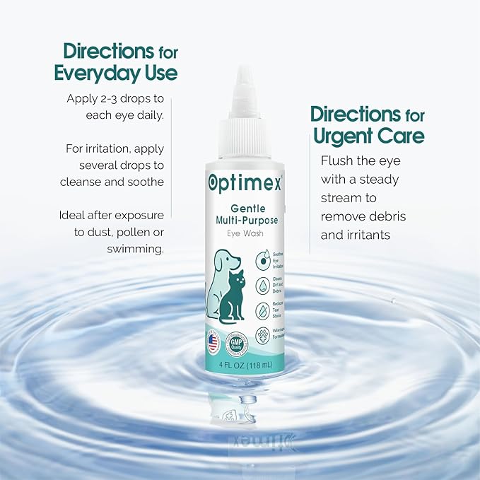Gentle Multi-Purpose Eye Wash for Dogs & Cats-4 fl oz-Helps with Eye Infections, Redness, Irritation, Tear Stains & Discharge-Supports Pink Eye, Conjunctivitis & Dry Eye Relief-Vet Formulated