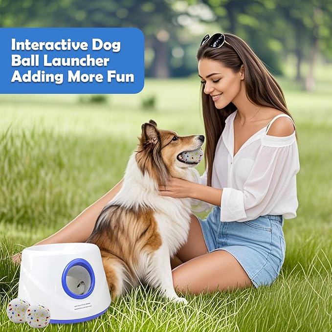 Automatic Dog Ball Launcher, Upgraded Interactive Dogs Balls Thrower for Small Dogs, Distance Adjustable Mental Stimulating Dog Toys with 4 Durable Etpu Balls 2.2 Inch (Blue)