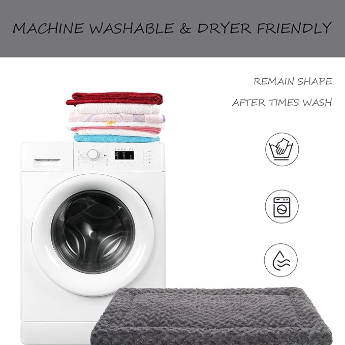 Washable Dog Bed Mat Reversible Dog Crate Pad Soft Fluffy Pet Kennel Beds Dog Sleeping Mattress for Large Jumbo Medium Small Dogs, 47 x 29 Inch, Grey