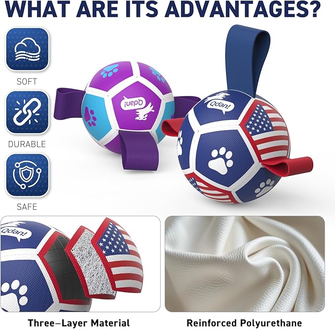 QDAN 2 Pack Small Dog Toys, Puppy Balls, Dog Balls with Straps for Small Breed, Soccer Ball for Dogs, Puppy Toys, Dog Birthday Gift (3.5 Inch)
