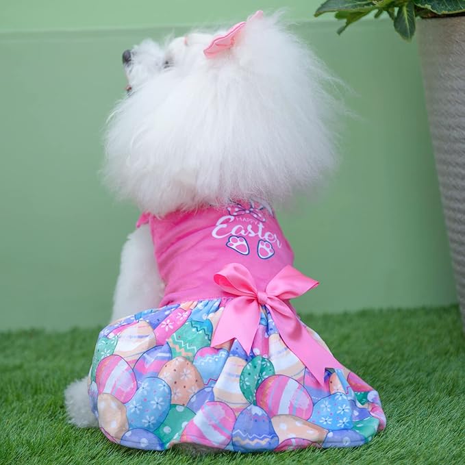 CuteBone Happy Easter Eggs Dog Dress Velvet for Small Dogs Girl Pink Puppy Dresses Dog Clothes CVA18XS-D