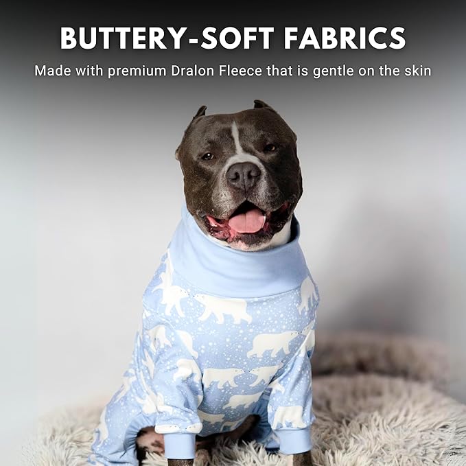 Spark Paws Dog Pajama, Dog Recovery Suit Male, Onesie, Ultra-Soft and 4-Way Stretch, for Small Medium and Large Breeds - Snowy Polar Bear - L
