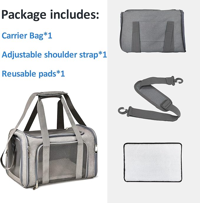 kathson Cat Carrier, Airline Approved Pet Pocket with Breathable Mesh Window Portable Hand Bag Soft Dog Travel Carrier Bag for Puppy Kitten Small Dogs (Grey)