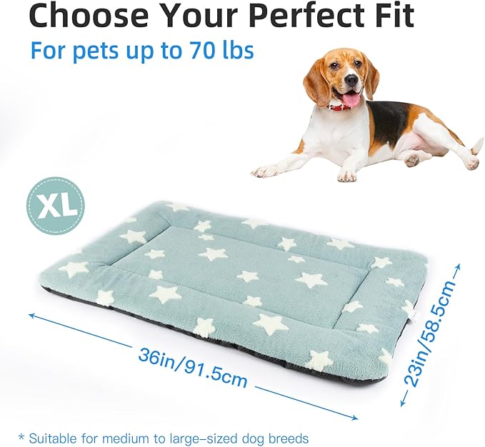 Mora Pets Dog Crate Pad Dog Kennel Bed Mat for Large Dogs Washable Cute Star Pet Bed for 36 inch Cage Ultra Soft Flat Puppy Cat Cushion for Cozy Sleeping Anti-Slip Blue 36 x 23