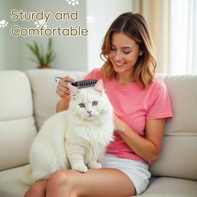 Double Sided Undercoat Rake for Dogs & Cats, 2-in-1 Dematting Tool & Deshedding Brush, Grooming Comb for Removing Mats, Tangles and Loose Fur (Blue)