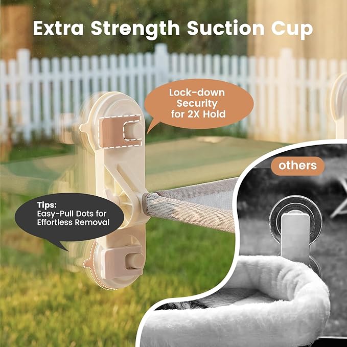 Gardner Pet Cat Window Perch for Large Cats with 4 Suction Cups, 2 in 1 Cat Hammock with Detchable Cushion for 55Lbs Load (White)