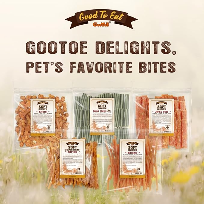 Gootoe Soft Dog Treats, Chicken Jerky - Dog Training Treats; High-Protein, Gluten-Free, Soft Jerky for Dogs, Hypoallergenic, Grain-Free, Cuts, 1 lb