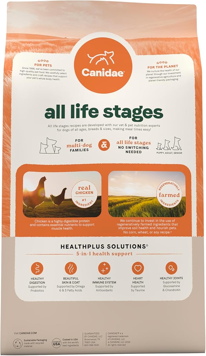 Canidae All Life Stages Multi-Protein Recipe with Chicken, Turkey, Lamb, and Fish – High Protein Premium Dry Dog Food for All Ages, Breeds, and Sizes– 40 lbs.