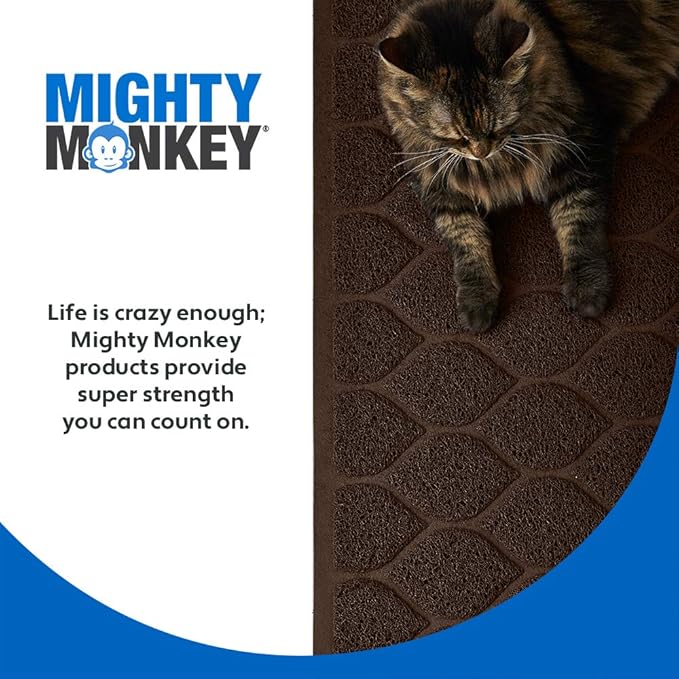 MIGHTY MONKEY Waterproof BPA Free Cat Litter Box Trapping Mat, Easy Clean Floors, Textured Backing, Soft on Sensitive Kitty Paws, Cats Accessories, Less Waste, Stays in Place, 35x23, Chocolate