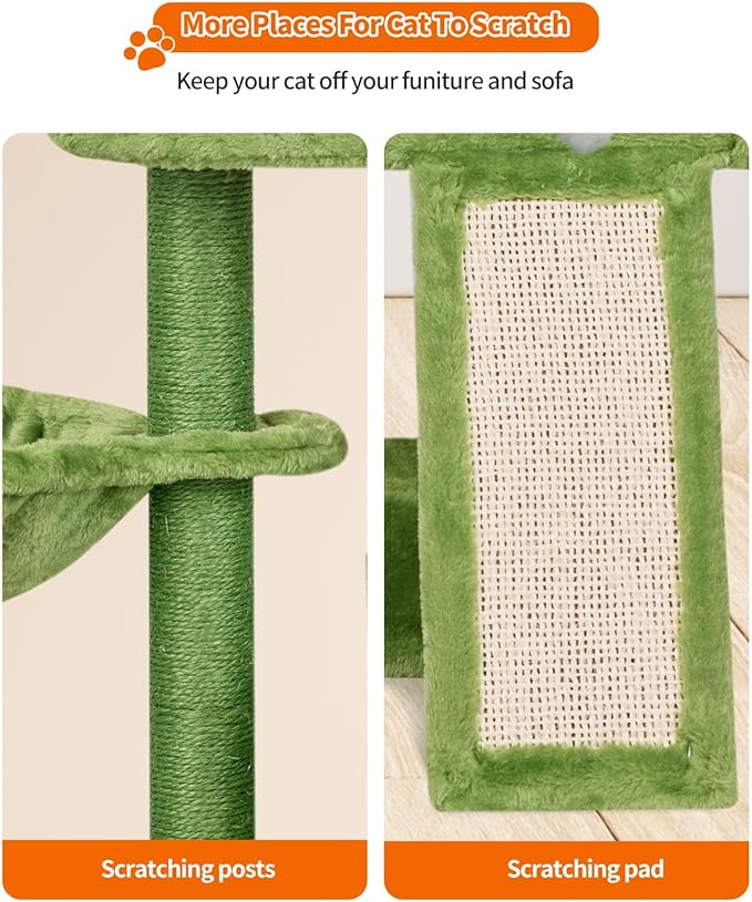 FISH&NAP Cute Cat Tree Kitten Cat Tower for Indoor Cat Condo Sisal Scratching Posts with Jump Platform Cat Furniture Activity Center Play House Green