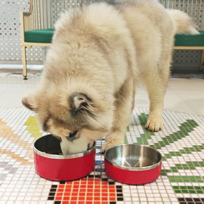 LIANLAI Dog Bowls, Rust-Resistant Stainless Steel Dog Bowls, Non-Slip Double-Walled Pet Dishes, Dishwasher Safe (Red,40 oz)