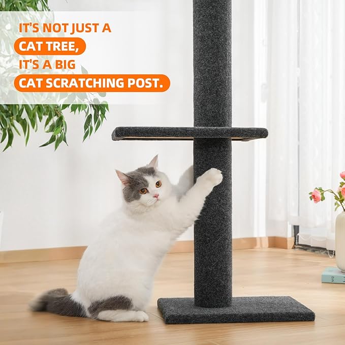 Cat Craft Cat Tree Floor to Ceiling Cat Tower 98-108" Carpet Kitten Tree 5-Tier Scratching Post and Mat Cat Pole for Indoor Cats, Charcoal