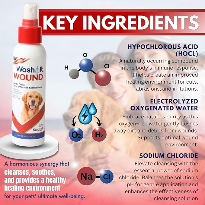 Wash-It Wound Wash for Dogs | Pet Wound Care for Dogs with Hypochlorous Acid to Clean Wounds, Cuts, Burns & Irritation & Prevents Infection | US-Made Dog Wound Care & Safe for All Animals (4oz)
