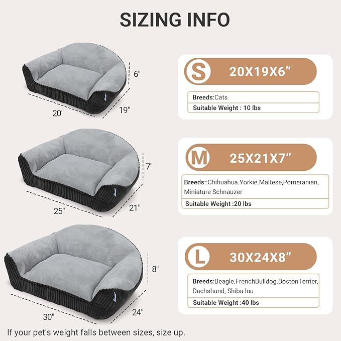 Cat Couch for Puppy, Kitten, and Small Pets - Soft Faux Rabbit Fur Pet Sofa with Washable Removable Cover, Non-Slip Fuzzy Plush Cushion, 24"x18"x10"