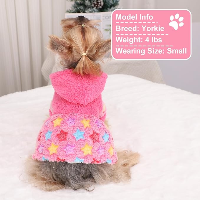 Yikeyo Dog Sweater Dress for Small Dogs Girl Boy, Cute Warm Fleece Dog Hooded Sweaters, Soft Puppy Clothes,Extra Warm Fall Winter Pet Clothes Birthday Dresses Holiday Outfits(Rose Pink,XS)