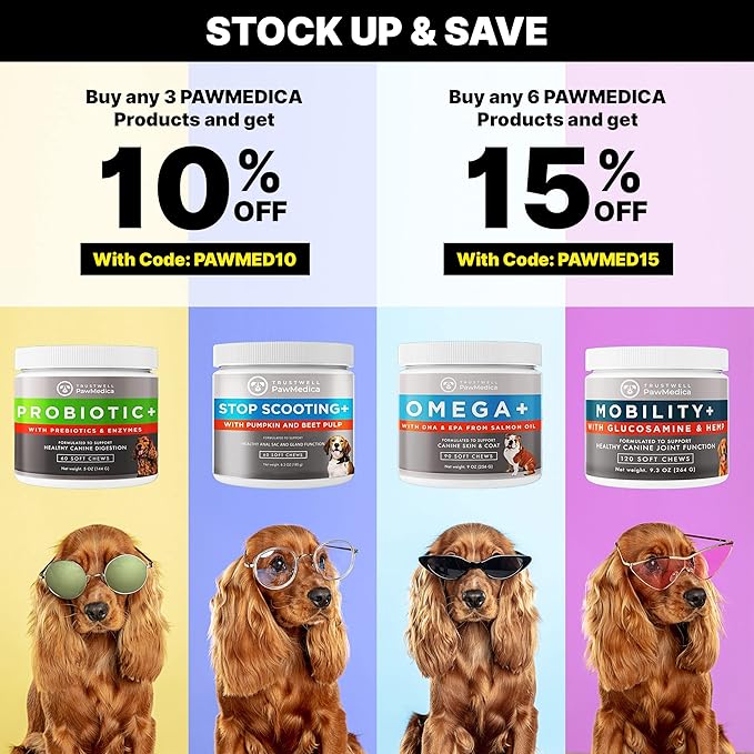 PawMedica Dog Anal Gland Chews to Stop Scoot for Dogs - Anal Gland Dog Constipation Relief - Recommended Dog AnalGland Support Chews Fiber - Fiber Supplement for Dogs (60 Dog Pumpkin Chews)